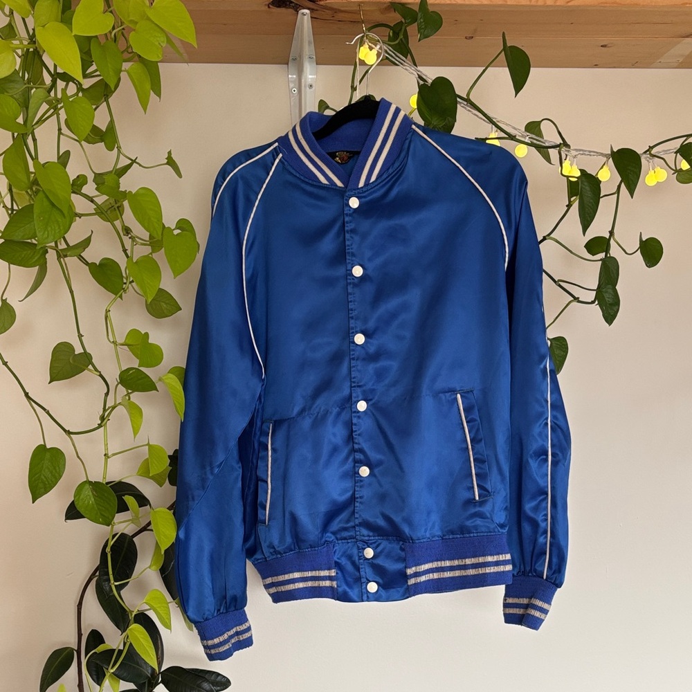 Vintage Blue Satin Bomber Jacket - Unbranded